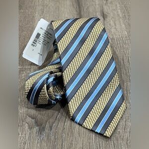 NWT Ermenegildo Zegna Tie Yellow Navy Stripe Woven Made in Italy 100% Silk Lux